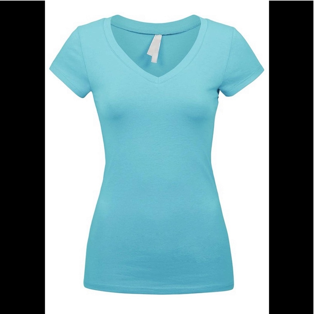 Sexy Aqua Blue Plus Size V-Neck Tee Shirt Top